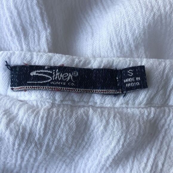 Silver Jeans Co Bell Sleeve Split Neck Raw Hem Peasant Top Women’s Sz Small - Picture 5 of 7